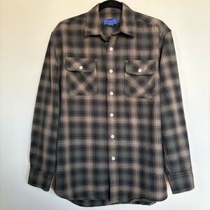 Pendleton Men’s Medium Plaid Flannel Shirt, Black, Brown and Green Button Down